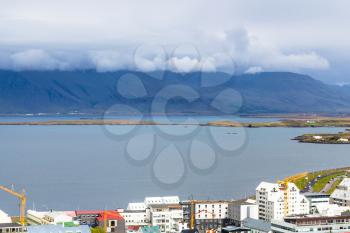 travel to Iceland - above view of Atlantic ocean coast in Reykjavik city from Hallgrimskirkja church in september