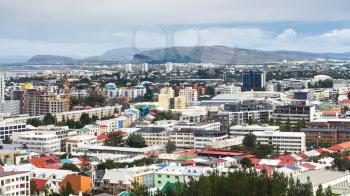 travel to Iceland - above view of residential quarters in Reykjavik city from Hallgrimskirkja church in september