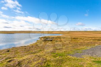 travel to Iceland - tundra landscape near Leirvogsvatn lake in Iceland in sunny september day