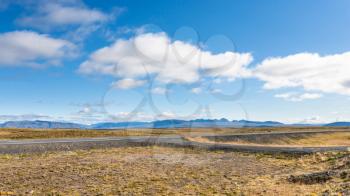 travel to Iceland - Thingvallavegur country road in landscape in Iceland in sunny september day
