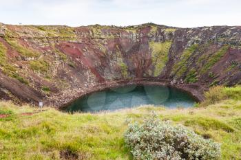 travel to Iceland - old volcanic crater with Kerid lake in september
