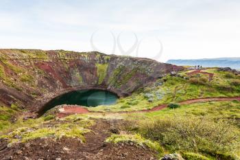 travel to Iceland - view of Kerid lake in volcanic crater in september evening