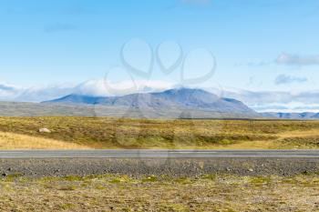travel to Iceland - country road Thingvallavegur in Iceland in sunny september day