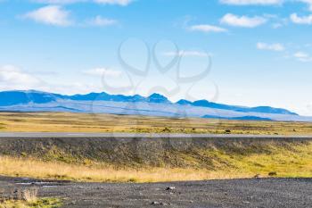 travel to Iceland - country road Thingvallavegur and roadside in Iceland in sunny september day
