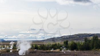 travel to Iceland - view of Haukadalur geyser valley in september