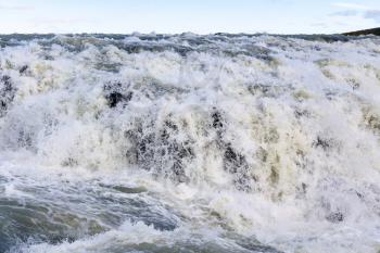 travel to Iceland - water on rapids close up in Gullfoss waterfall in autumn