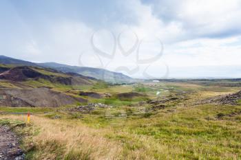 travel to Iceland - mountain landscape of Hveragerdi Hot Spring River Trail area in september
