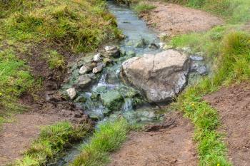 travel to Iceland - warm stream in Hveragerdi Hot Spring River Trail area in september