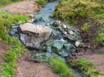 travel to Iceland - warm brook in Hveragerdi Hot Spring River Trail area in september