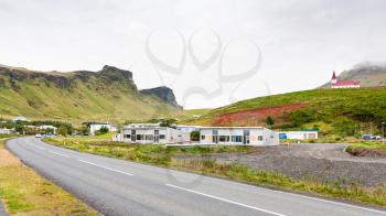 travel to Iceland - Thjodvegur road in Vik I Myrdal village on Atlantic South Coast in Katla Geopark in september