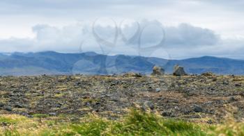 travel to Iceland - lava field of Dyrholaey peninsula, near Vik I Myrdal village on Atlantic South Coast in Katla Geopark in september