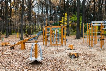 playground in urban Timiryazevskiy park in Moscow city in autumn