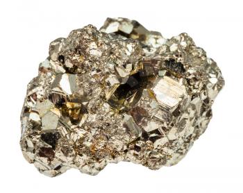 macro shooting of natural rock specimen - crystalline iron pyrite (fool's gold) stone isolated on white background