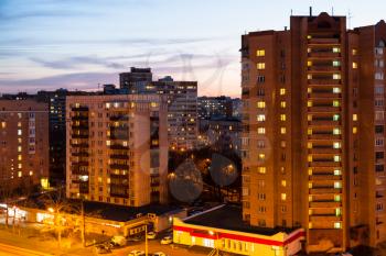 residential houses along street in spring night (Bolhaya Akademicheskaya street in Koptevo district of Moscow city )