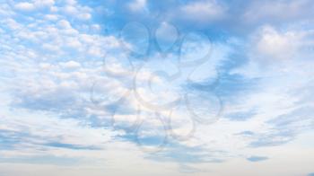 panoramic view of blue sky with white and gray clouds in summer evening