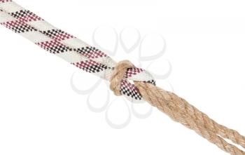double knot joining two ropes isolated on white background