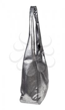 side view of bag handmade from silver leather isolated on white background
