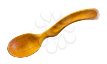 top view of hand carved maple wooden soup spoon isolated on white background