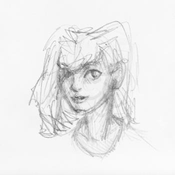 sketch of head of girl matted hair hand-drawn by black pencil on white paper