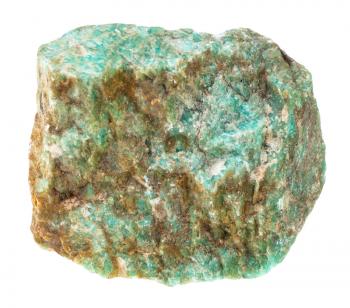 macro shooting of natural mineral - rough Amazonite stone isolated on white backgroung from Ural Mountains