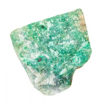 macro shooting of natural mineral - rough green Aventurine stone isolated on white backgroung from Ural Mountains