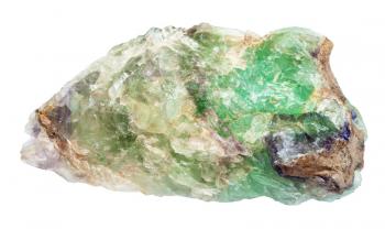 macro shooting of natural mineral - raw green Beryl, Chrysoberyl, Alexandrite crystals isolated on white backgroung from Ural Mountains