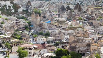Travel to Turkey - various apartment houses in Goreme town in Cappadocia in spring