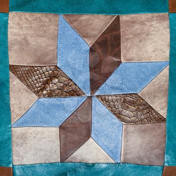 patchwork star pattern on leather decorative pillow