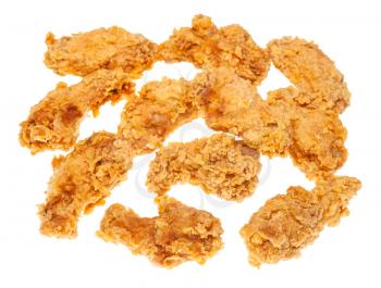 many crispy batter deep-fried chicken wings isolated on white background