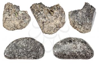 set of various Peridotite mineral with Phlogopite mica stones isolated on white background