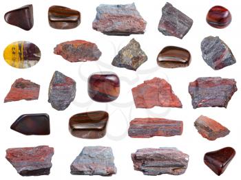 collection of various Jaspillite (Jaspilite, Taconite Jasper) stones isolated on white background