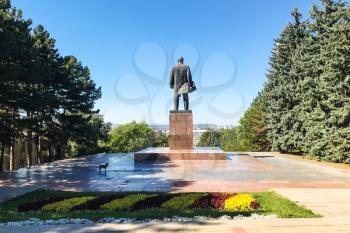 travel to Caucasian Mineral Waters region - central Lenin Square with Lenin monument in Pyatigorsk city in autumn morning