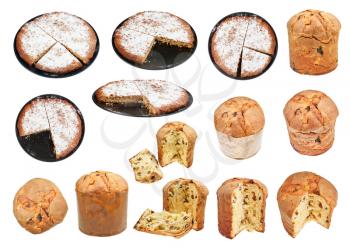 set from italian Pine Nuts and Panettone Easter Cakes isolated on white background