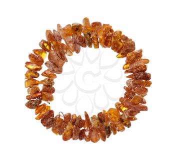 top view of bracelet from natural rough amber nuggets isolated on white background