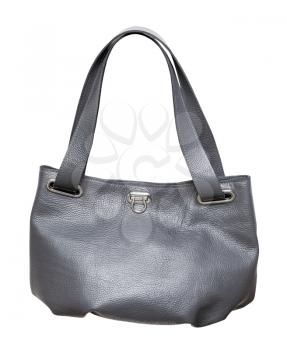 side view of handcrafted gray leather soft handbag isolated on white background