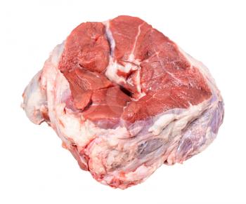 raw piece of halal beef shank isolated on white background