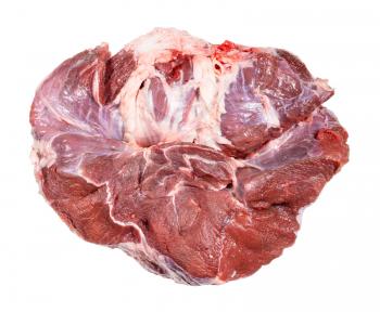 raw piece of halal beef isolated on white background