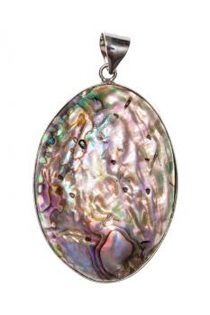 coloful natural abalone shell in pendant isolated on white background