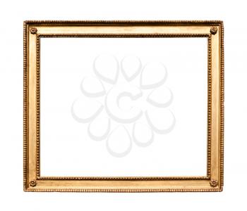 horizontal old flat wooden painting frame with cutout canvas isolated on white background