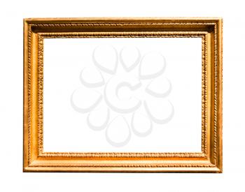 horizontal wide old wooden picture frame with cutout canvas isolated on white background