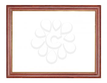 empty brown wooden picture frame with cut out canvas isolated on white background