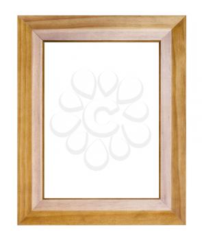 empty modern wide brown wooden picture frame with cut out canvas isolated on white background