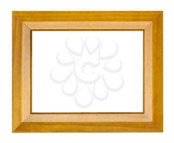 empty modern flat wide brown wooden picture frame with cut out canvas isolated on white background