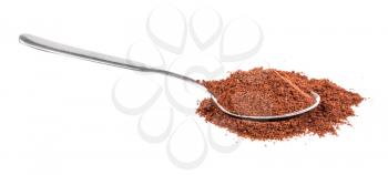 spoon with freshly ground coffee in isolated on white background
