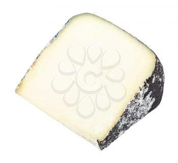 piece of local italian Perla Nera sheep's milk cheese isolated on white background
