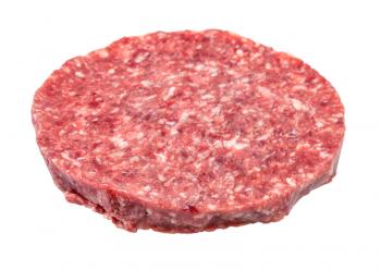 raw burger from minced beef isolated on white background