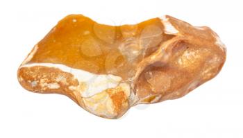 closeup of sample of natural mineral from geological collection - yellow Flintstone isolated on white background
