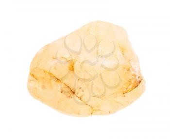 closeup of sample of natural mineral from geological collection - rolled yellow Calcite stone isolated on white background