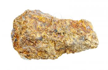 closeup of sample of natural mineral from geological collection - rough Pyrite rock isolated on white background