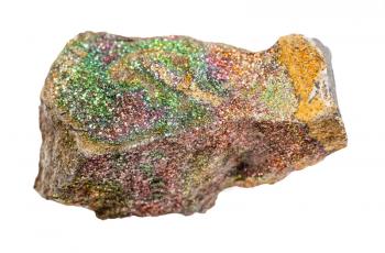closeup of sample of natural mineral from geological collection - rough rainbow Pyrite rock isolated on white background